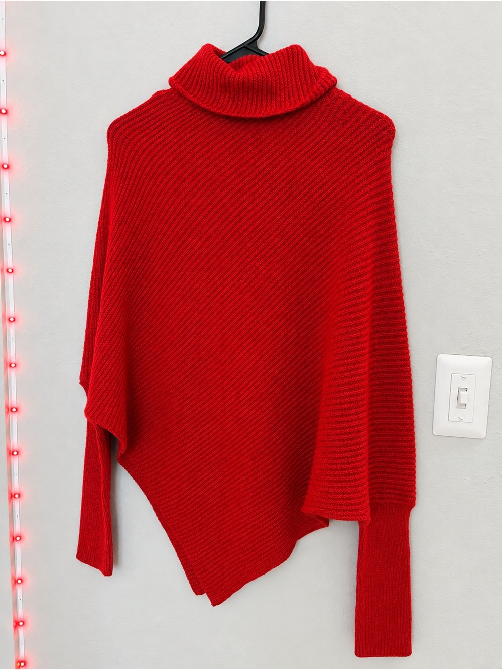 Red Turtleneck Poncho Sweater